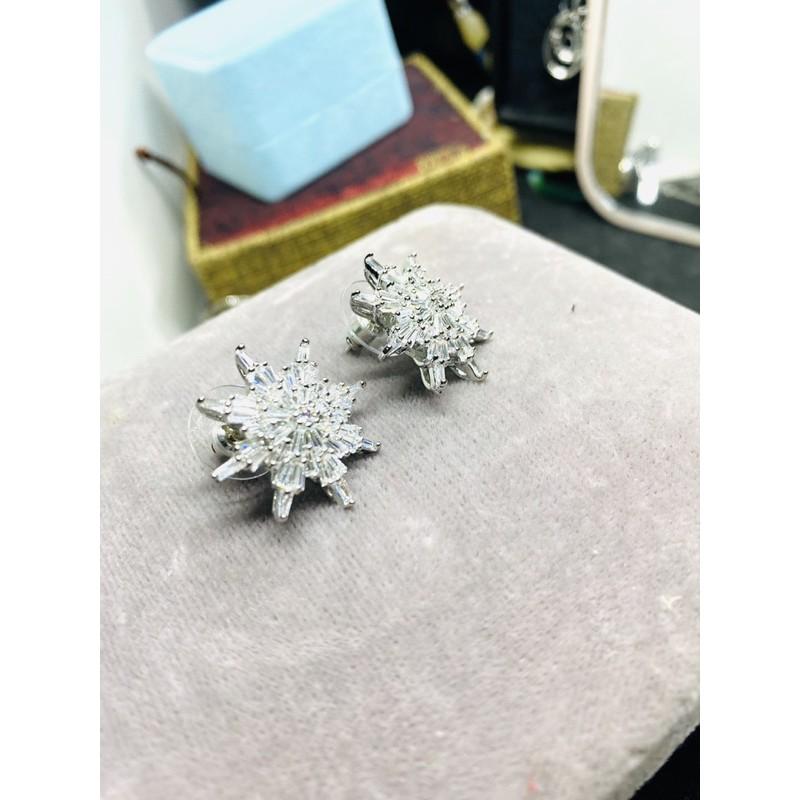 Bông tai đính phale hoa tuyết, bạc âu 925