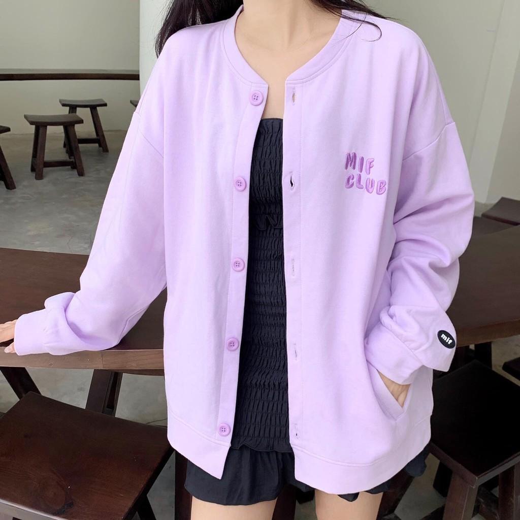 Áo Khoác Nỉ Thu Đông Cài Cúc 2 Màu Trắng Tím MIF CLUB