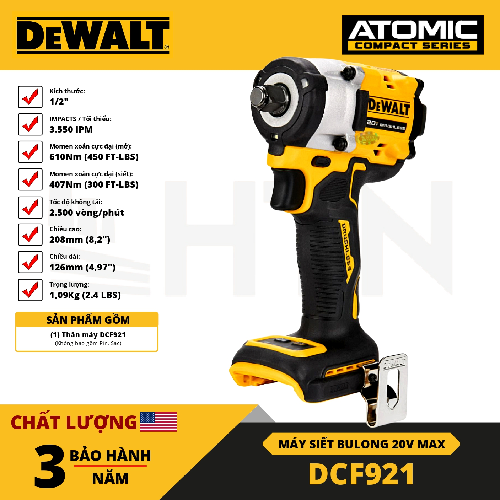 Thân máy vặn bulong pin 20V DEWALT DCF921N-B1 hàng Chính hãng