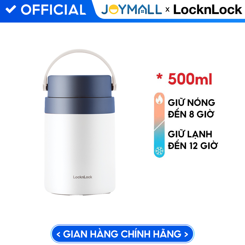 Hộp cơm giữ nhiệt Lock&amp;Lock màu xanh navy LHC8042NVY 700ml - Hàng chính hãng, 2 ngăn kèm muỗng inox, có thể ủ cháo cho bé - JoyMall