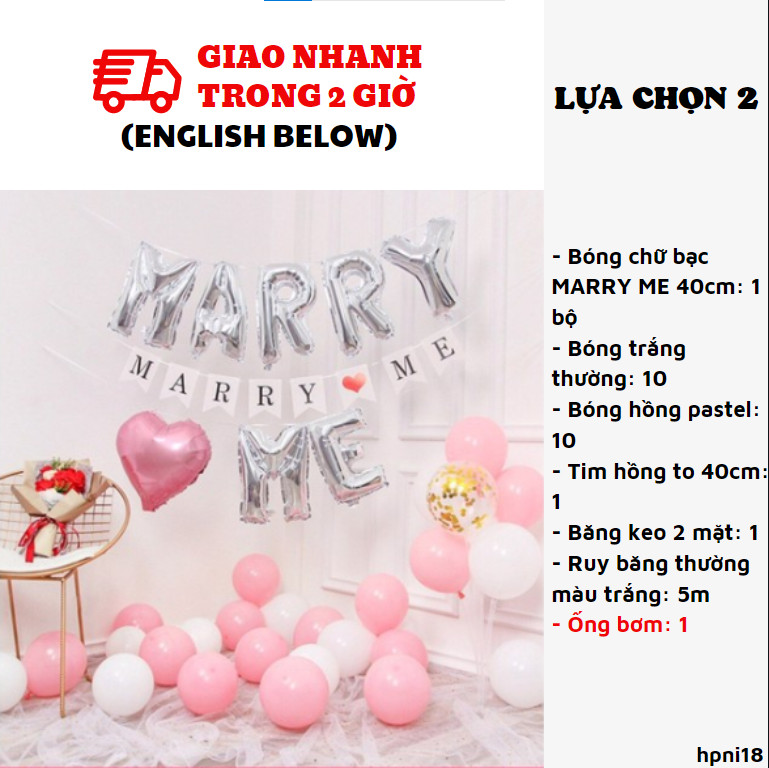 Bộ bong bóng trang trí cầu hôn proposal balloon set hpni21