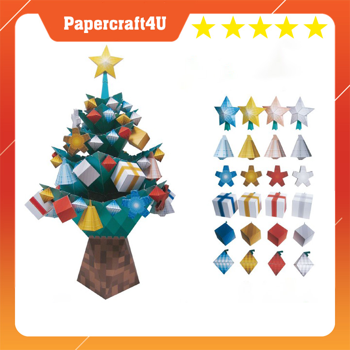 Mô hình giấy 3D Lễ hội Giáng Sinh Cây thông và quà Christmas Tree with Ornaments