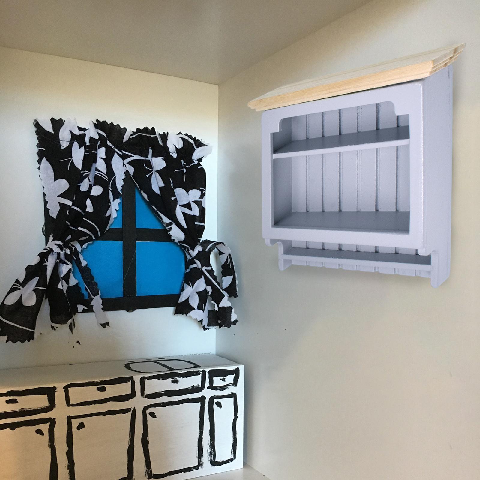 Wooden Bookshelf Dollhouse Living Room Mini 1:12 Wall Hanging Cabinet Decoration