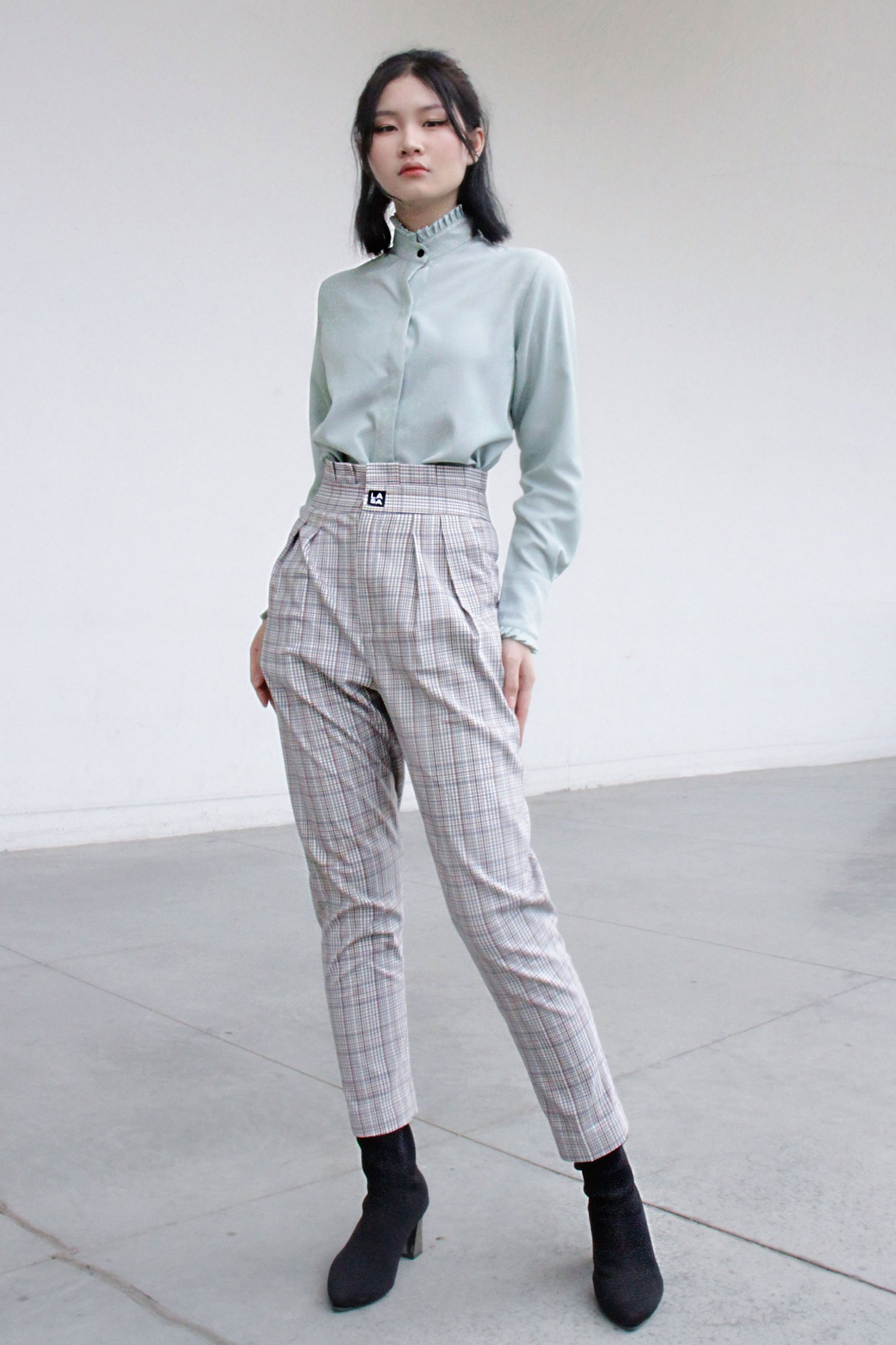 Quần baggy lưng bèo caro