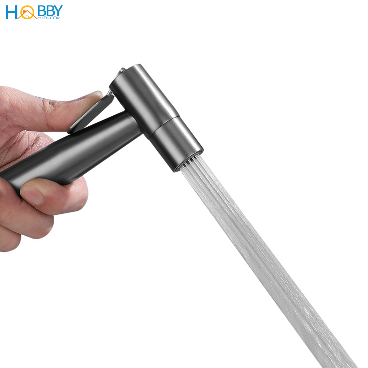 Vòi xịt vệ sinh toilet dây lò xo đa năng kèm van nước bồn cầu màu xám Hobby Home Decor VSR4F