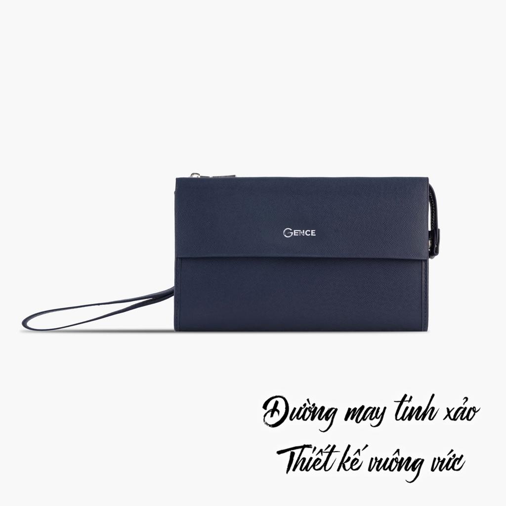 Ví Da Cầm Tay Clutch Nam Công Sở GENCE HT07 Da Bò Cao Cấp Màu Xanh Navy