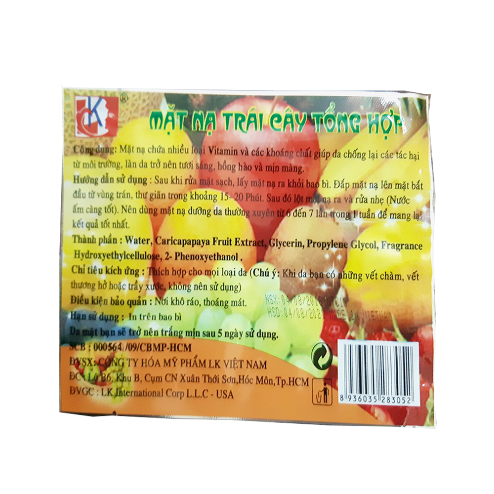 Combo 10 miếng mặt nạ dưỡng da LK chiết xuất Trái cây tổng hợp 50g