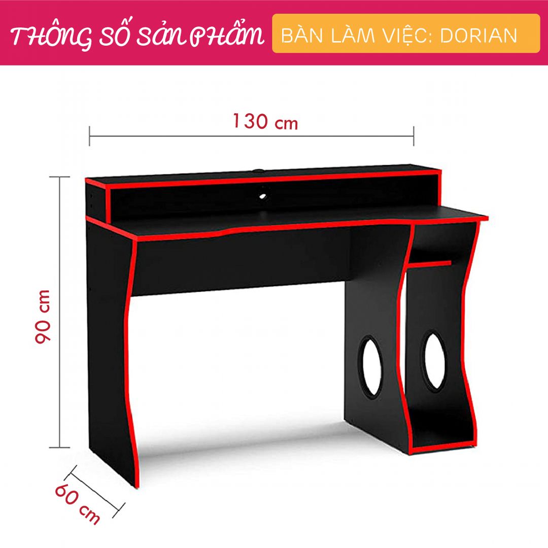 Bàn làm việc, bàn vi tính gỗ hiện đại SMLIFE Dorian | Gỗ MDF dày 17mm chống ẩm | D130xR60xC90cm