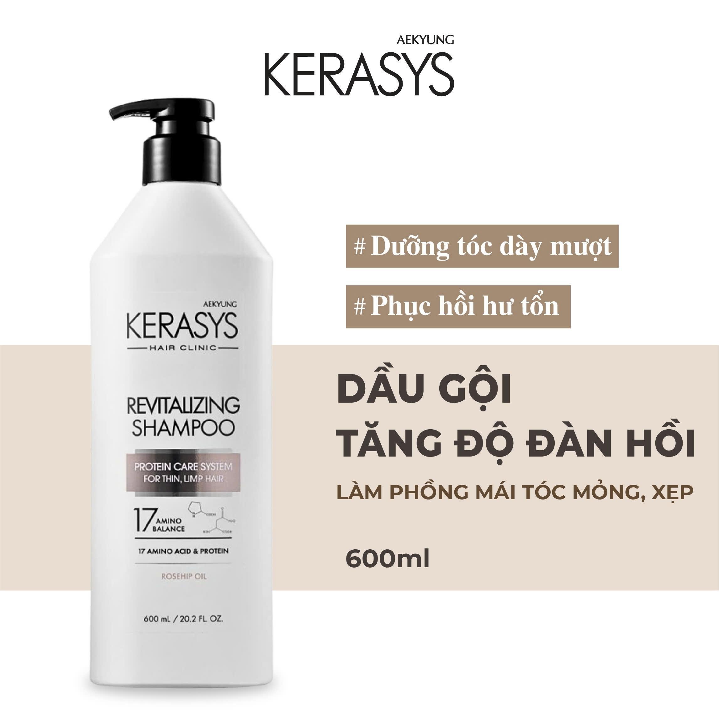 Dầu gội cao cấp Hàn Quốc Kerasys Revitalizing - Trắng ghi (Tăng cường độ đàn hồi cho sợi tóc mảnh, yếu, khó tạo kiểu) 600ml
