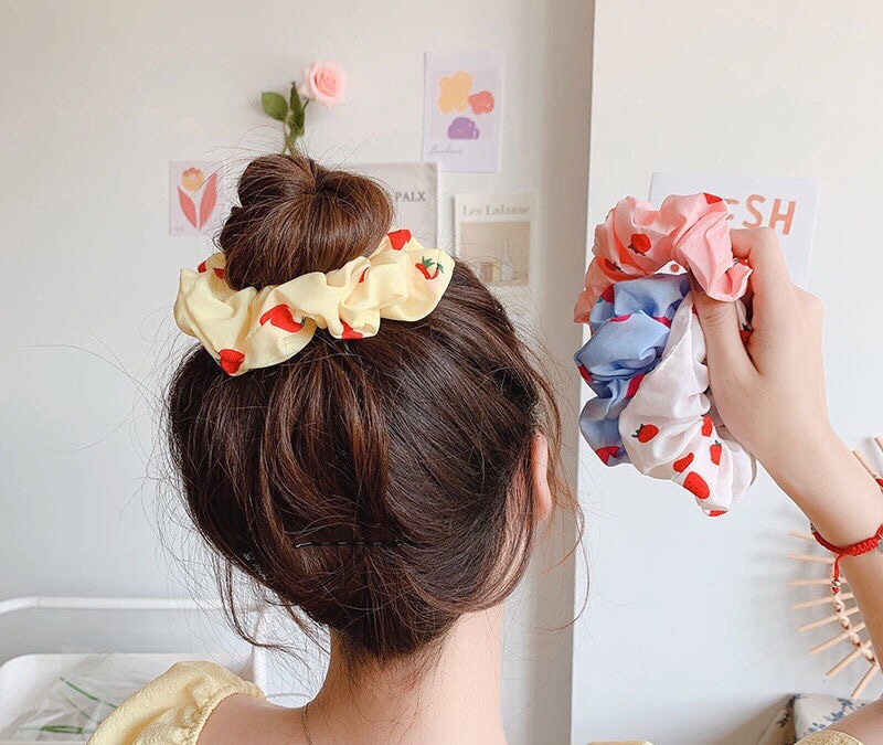 Combo 4 dây thun cột tóc, dây buộc tóc, vòng cột tóc dâu tây