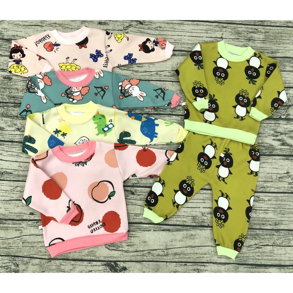 Bộ nỉ lót lông cho bé trai, bé gái sơ sinh 3-13kg, chui đầu