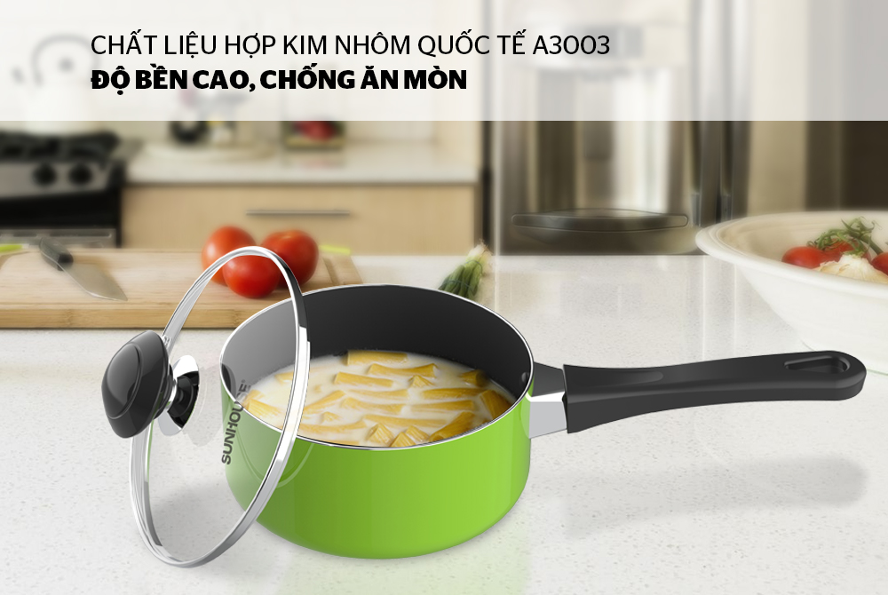 [Hàng Chính Hãng] Nồi Quấy Bột Chống Dính Sunhouse SHG-MP14 Màu Xanh - Kích thước 14 cm, Không dùng được cho bếp từ, truyền nhiệt nhanh, giữ nhiệt tốt