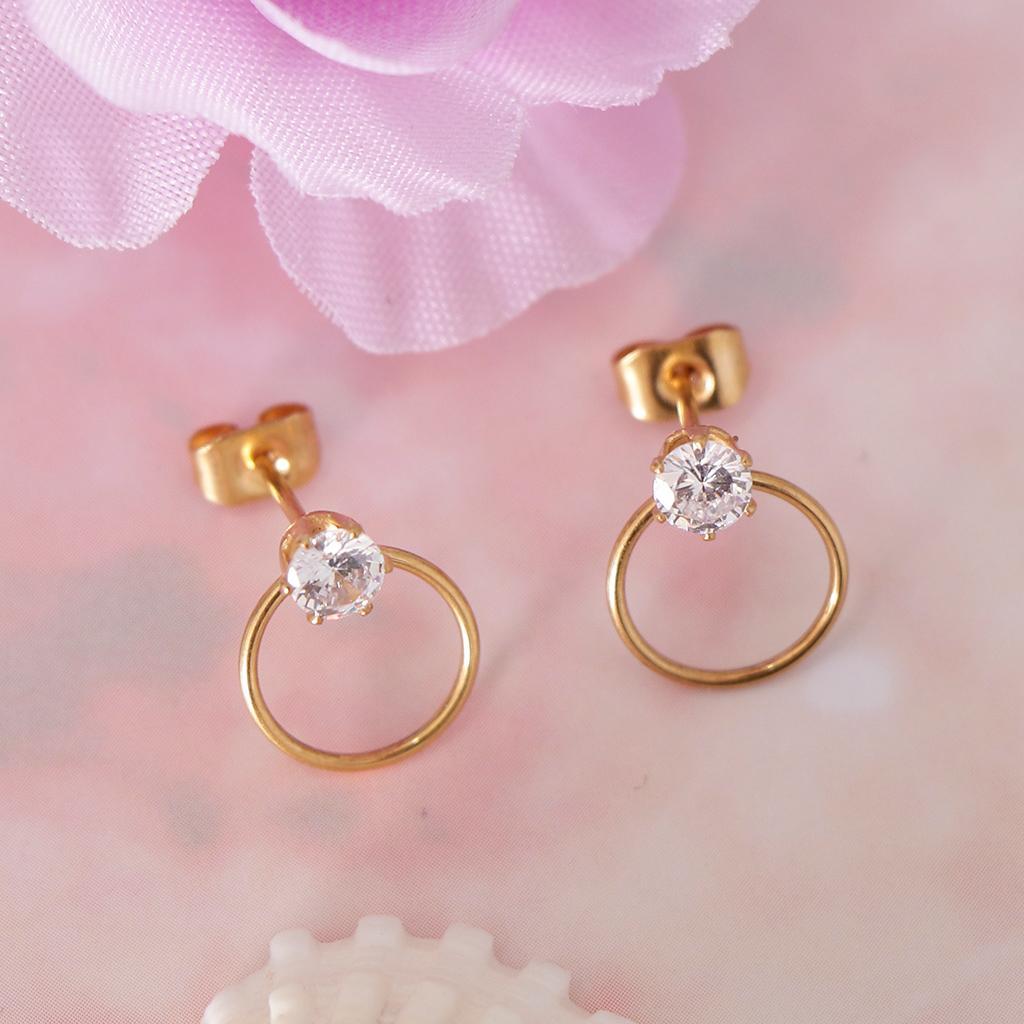 2-7pack Women Stylish Round Ring Rhinestone Stud Earrings Ear Studs Earring Gold