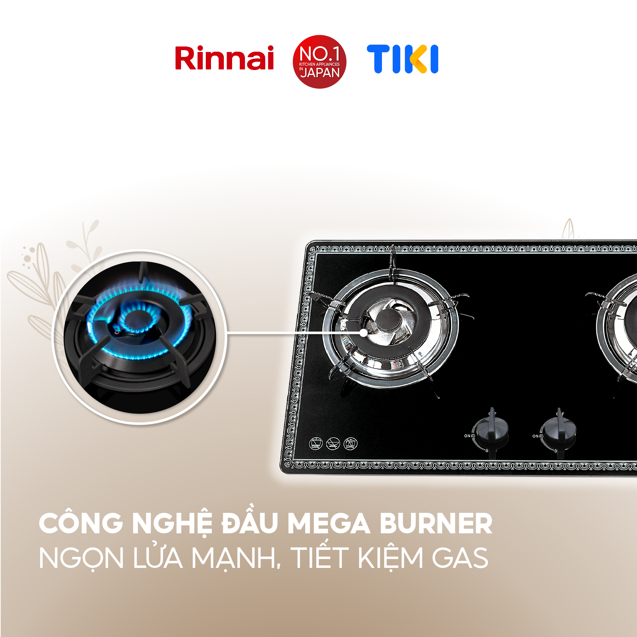 Bếp gas âm Rinnai RVB-2BG(F)N mặt bếp kính và kiềng bếp men - Hàng chính hãng.