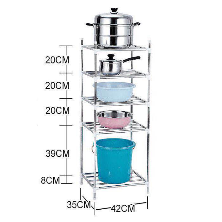 Kệ để xoong nồi 5 tầng inox lắp ráp kích thước 42x35x112cm hàng cao cấp