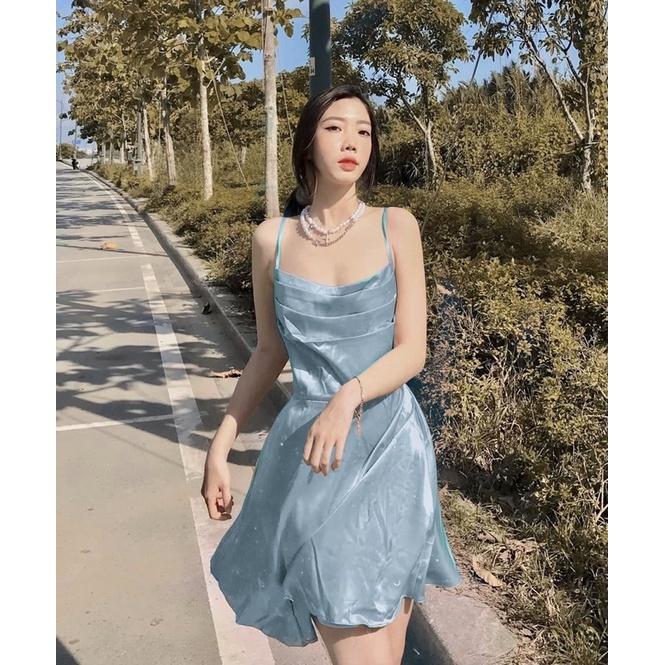 Váy phi xoè cổ đổ hở lưng