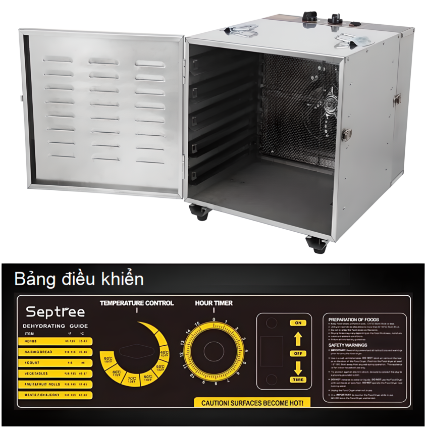 Máy sấy thực phẩm chuyên nghiệp dung tích lớn 59 lít, có tới 10 khay inox, Thương hiệu Mỹ Septree cao cấp ST-01 - HÀNG CHÍNH HÃNG, BẢO HÀNH 12 THÁNG