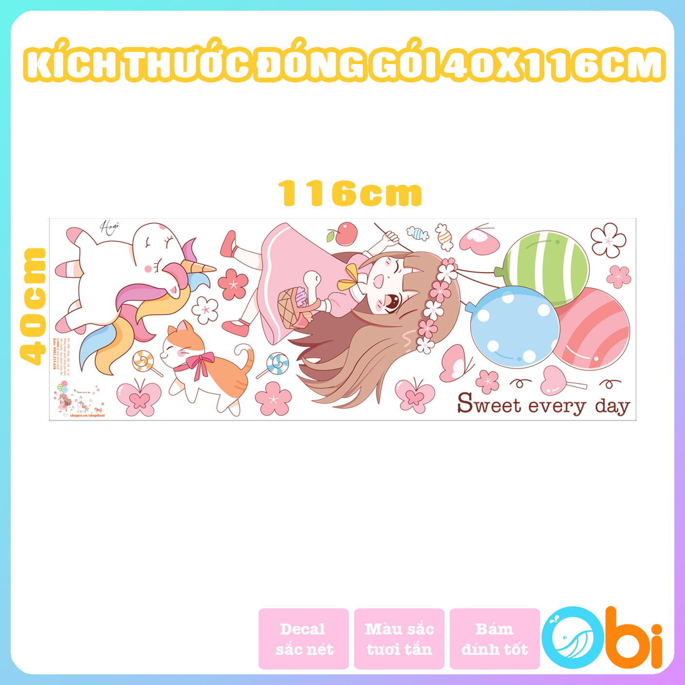 Decal dán tường cho bé - Decal Em bé và ngựa Pony