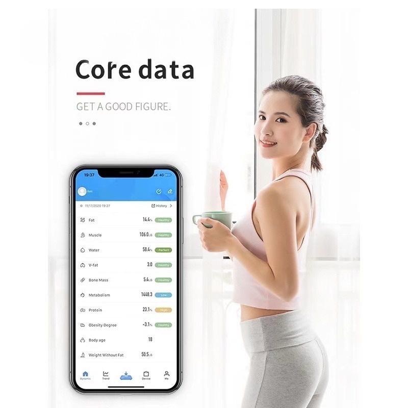 Cân Điện Tử Sạc USB Kết Nối Bluetooth Phân Tích Chỉ Số Cơ Thể Hiển Thị Nhiệt Đọ Phòng Cân Sức Khoẻ Gia Đình cân điện tử