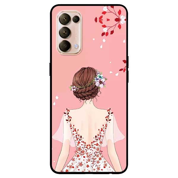 Hình ảnh Ốp lưng dành cho Oppo Reno 5 mẫu Cô Gái Váy Hồng Nền Hồng