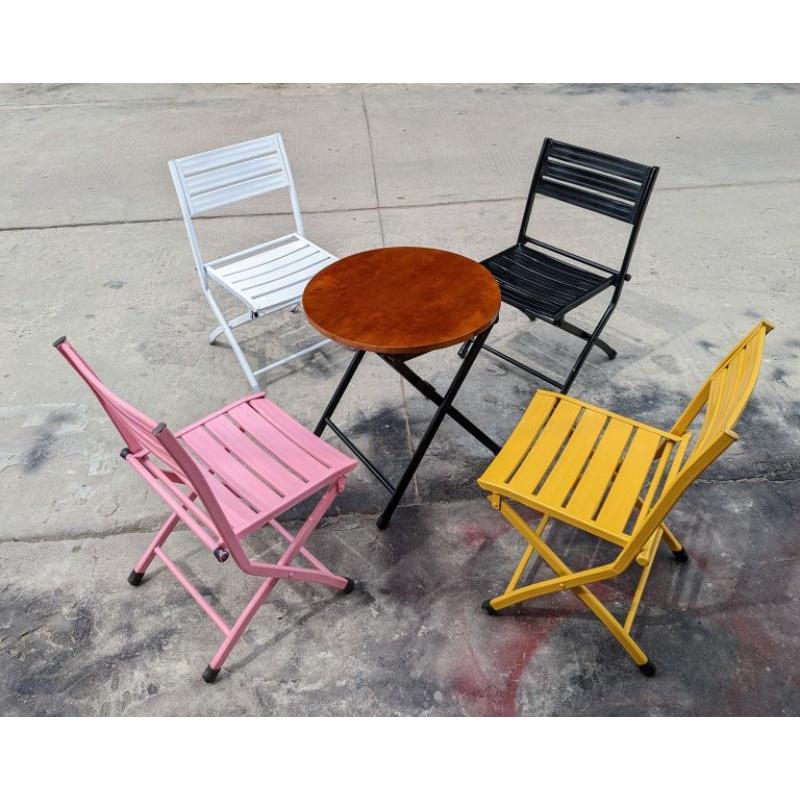 Bàn tròn xếp mặt gỗ chân thép cao 50cm