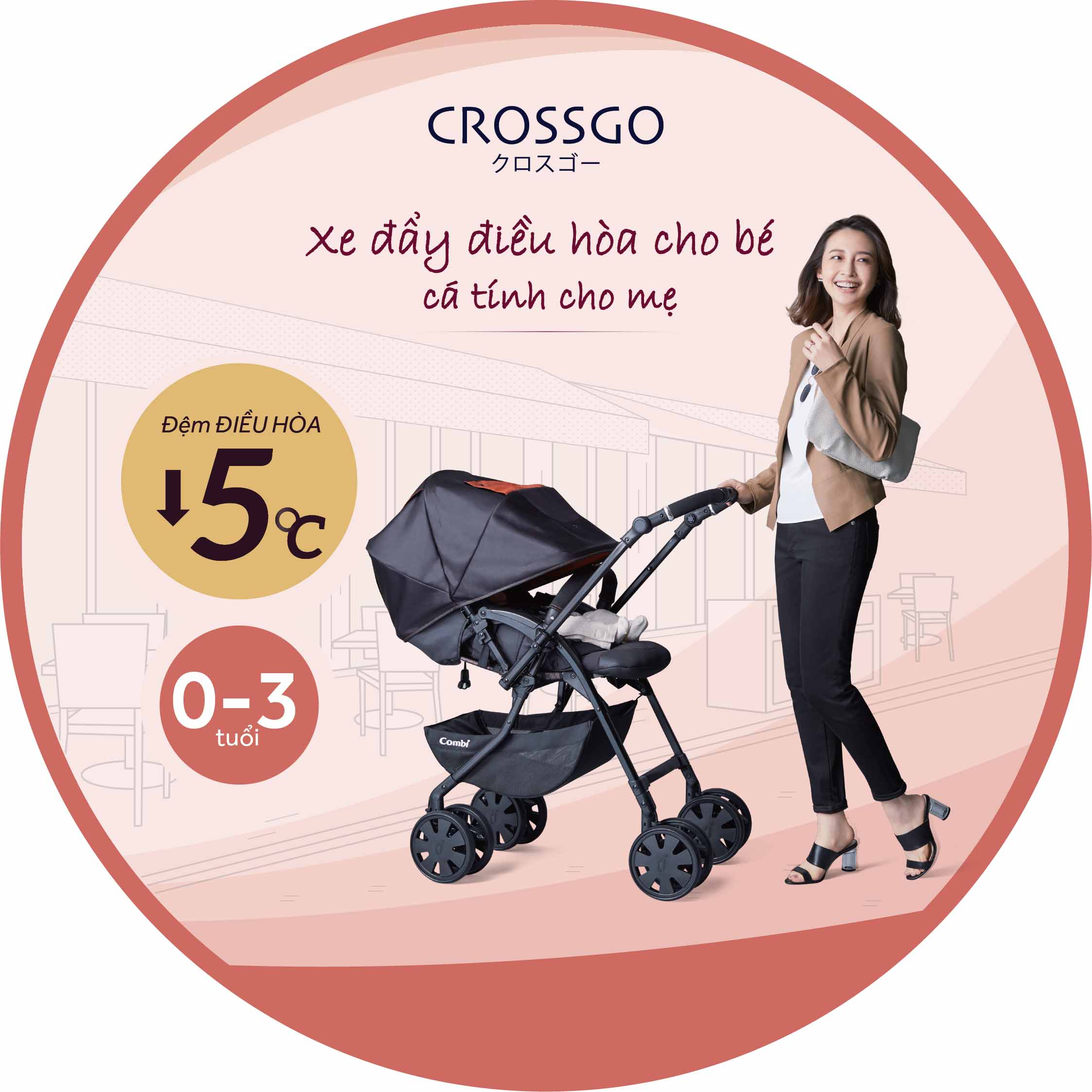 Xe đẩy Combi CrossGo 4 bánh quay tự động