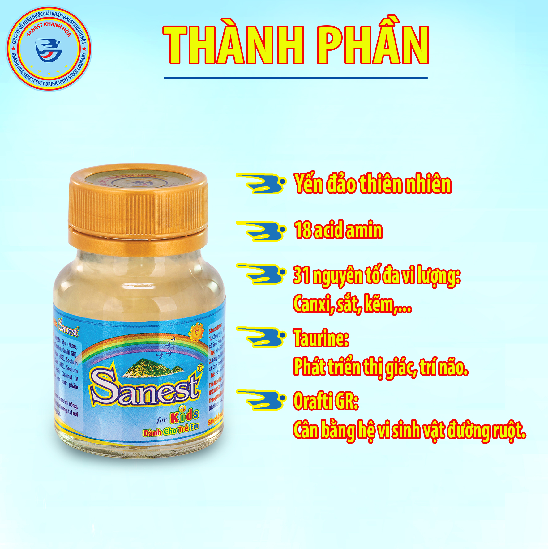 Nước Yến sào Khánh Hòa Sanest dành cho trẻ em - Đóng lọ 62ml