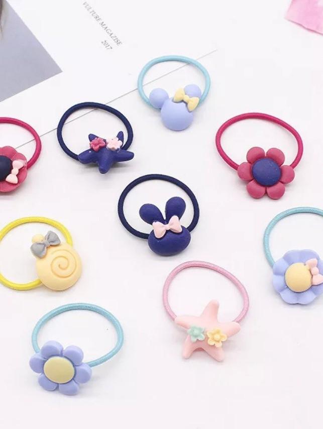 Hộp 30 Dây Cột Tóc Hình Hoạt Hình Hoa Lá Dễ Thương Nhiều Màu cho Bé Gái Hili HL700003