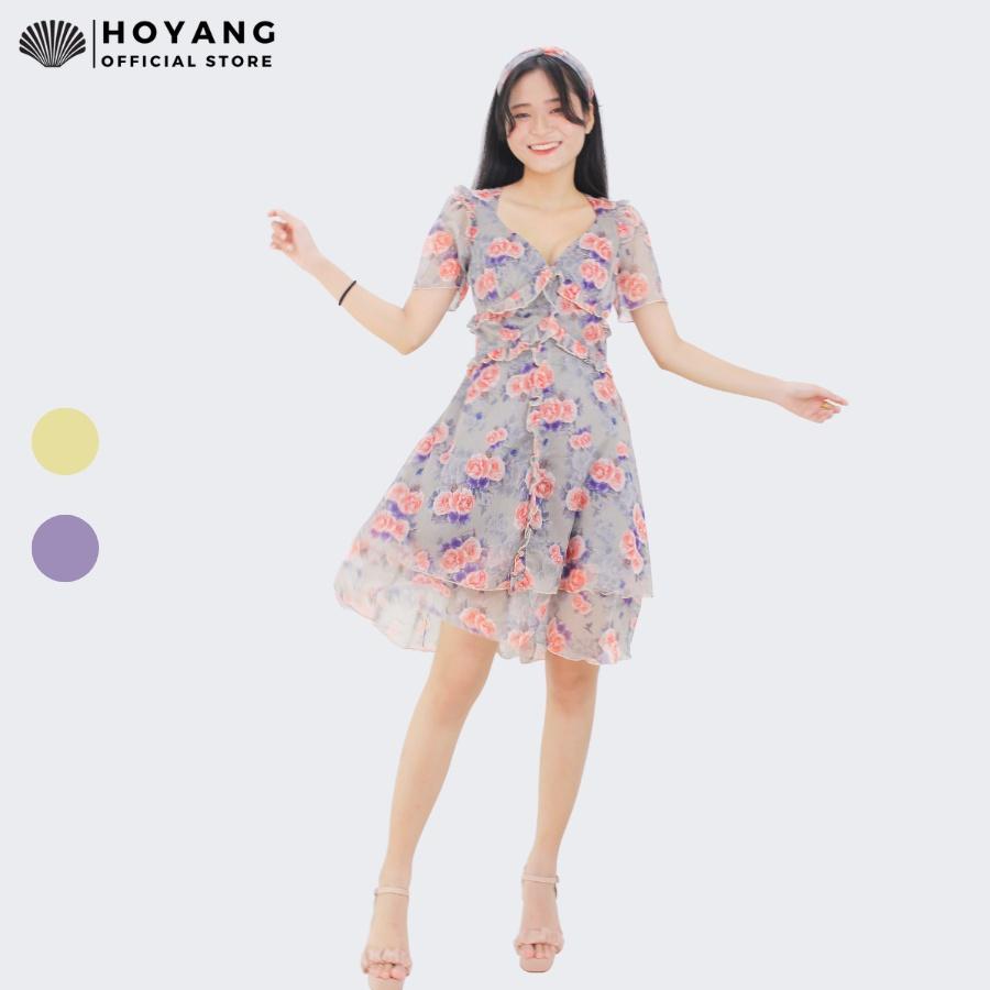 Đầm Hoa Tơ Xước Hàn Quốc HOYANG DHY41