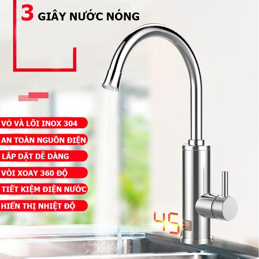 Vòi nước nóng ngay tức thì, chất liệu inox 304, vòi nước mềm có thể bẻ đi các hướng