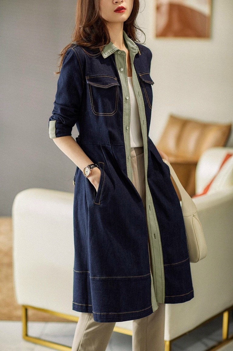 Đầm denim sơmi suông thắt lưng rời  (có thể làm áo khoác) S.MLXL