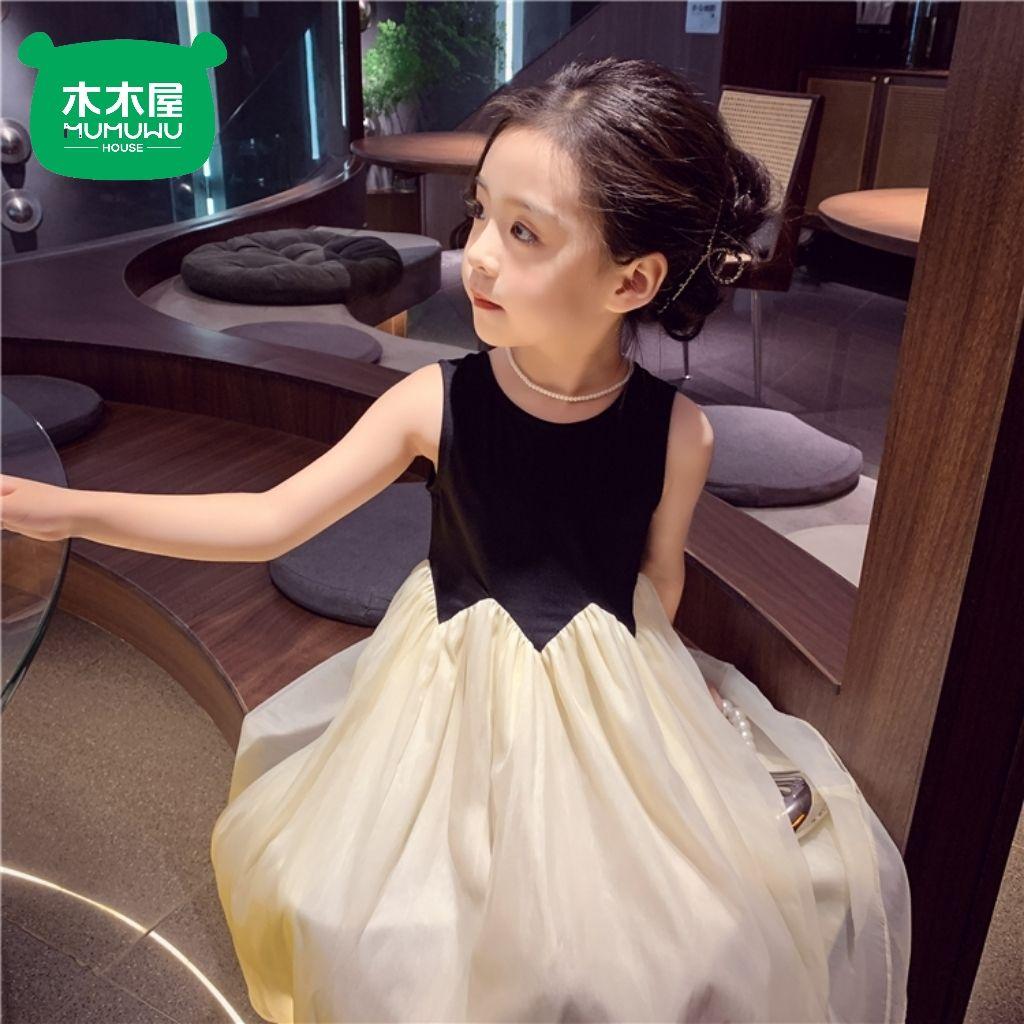 CHENGRUI Cô gái ăn mặc mùa hè 2023 phong cách phương Tây trẻ em lưới công chúa váy cô gái nhỏ thời trang tay áo vest váy