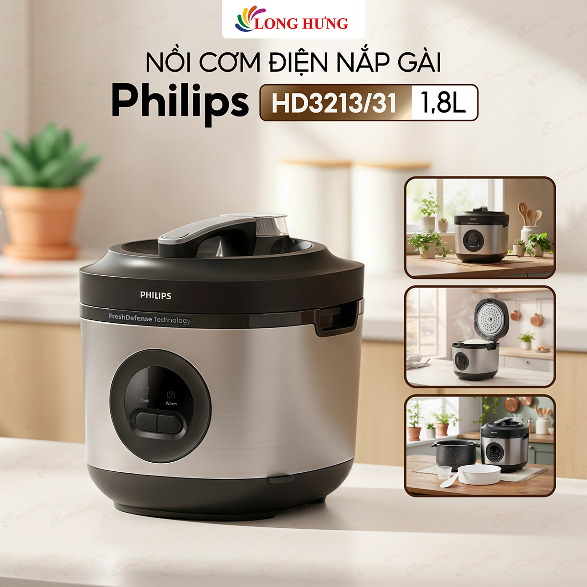 Nồi cơm điện nắp gài Philips 1.8 lít HD3213/31 - Hàng chính hãng