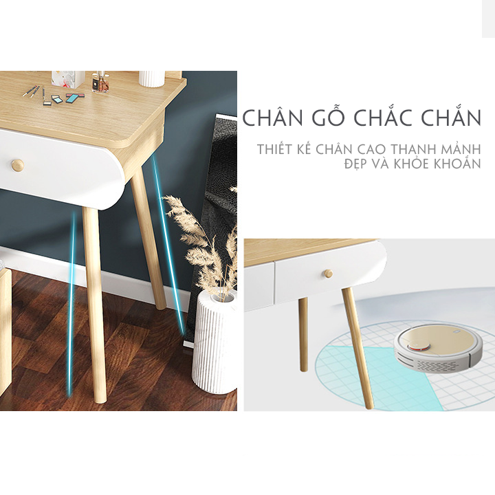 Bàn Trang Điểm Kèm Ghế - Bàn Để Đồ Trang Điểm Tích Hợp Đèn LED Tiện Nghi