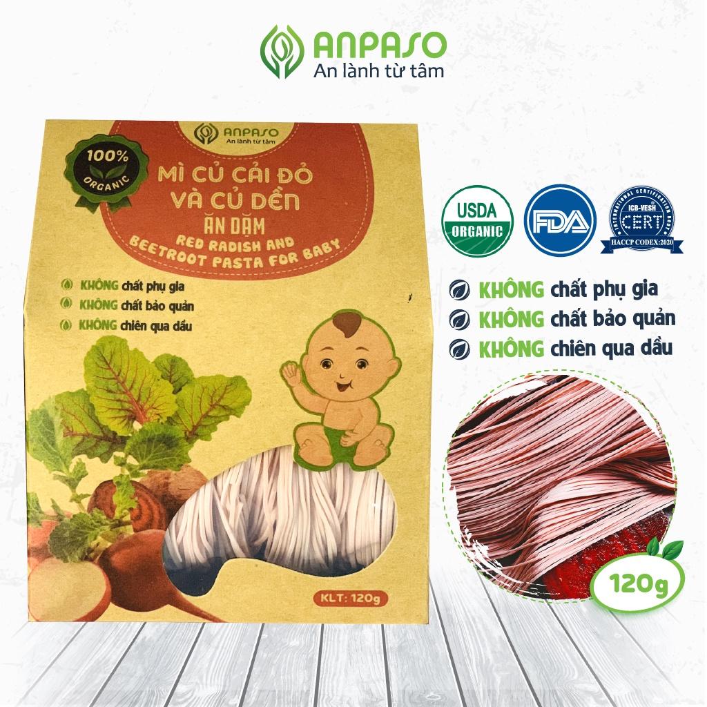 Mì Ăn Dặm Cho Bé Củ Cải Đỏ Và Củ Dền ANPASO Hữu Cơ Organic bổ sung chất xơ cải thiện táo bón 120g