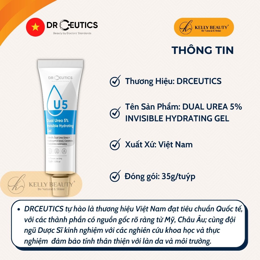 Gel Cấp Ẩm DrCeutics Dual Urea 5% Invisible Hydrating Gel - Giúp Da Căng Mịn, Cân Bằng Dầu Nhờn - Kelly Beauty