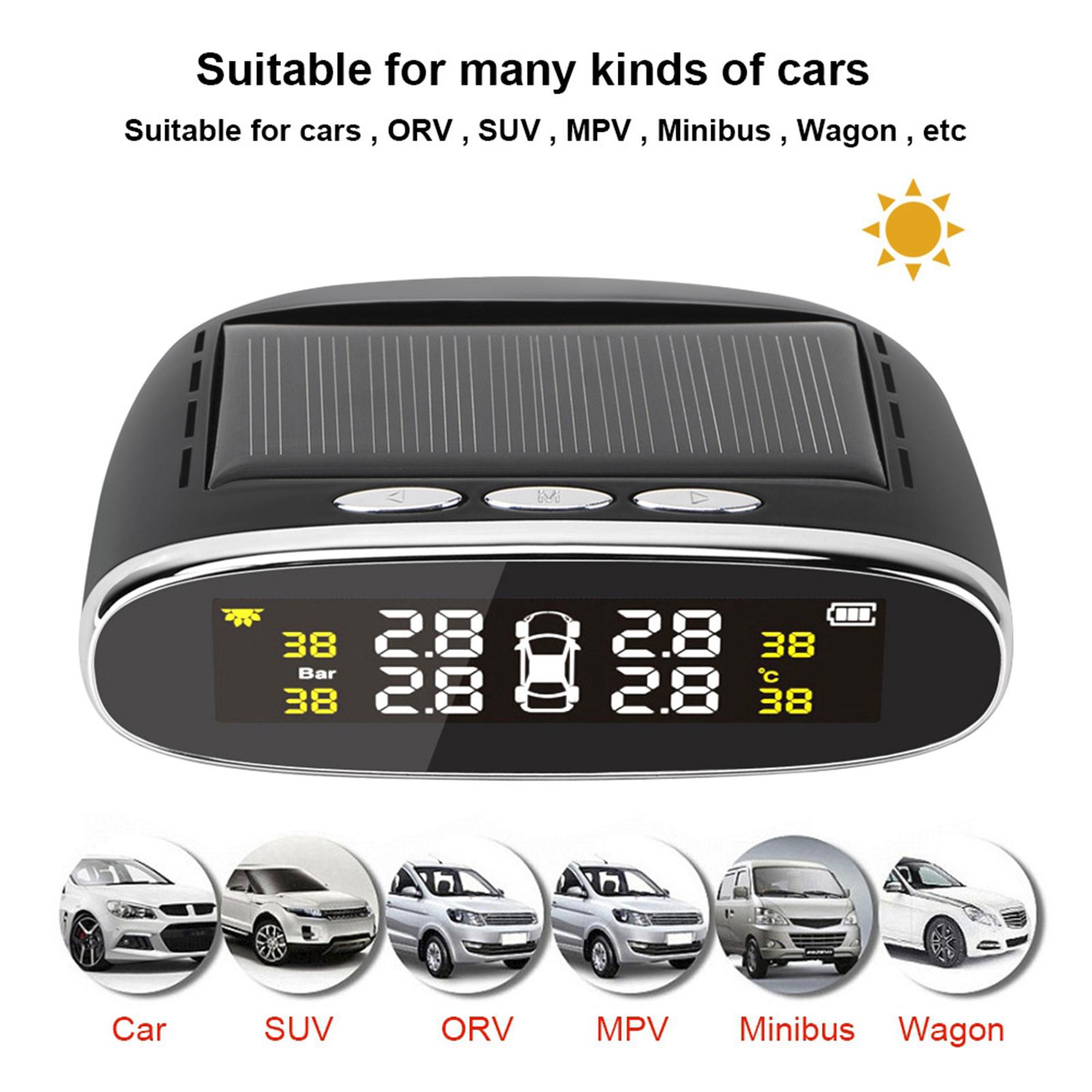Solar Powered Universal Auto SUV Vehicle Tire Pressure Temperature Monitor Tyre Detection System Real Time LCD Display