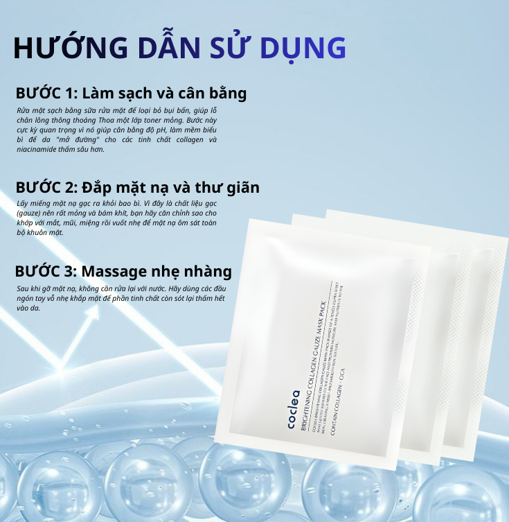Mặt nạ hỗ trợ dưỡng trắng và cấp ẩm, cải thiện đàn hồi làn da Coclea Brightening Collagen Gauze Mask Pack (5 miếng)