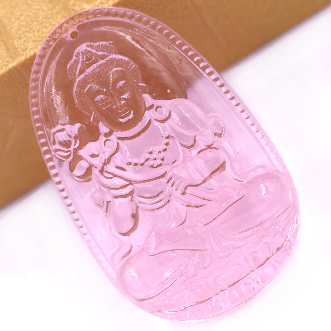 Mặt Phật Đại thế chí 5 cm  pha lê hồng kèm móc và dây chuyền inox, Mặt Phật bản mện