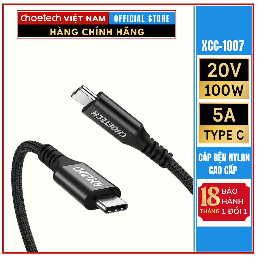 Cáp Sạc Nhanh Type C To Type C 100W Thunderbolt 3.1 GEN 2 Chhoetech XCC-1007 dài 2M