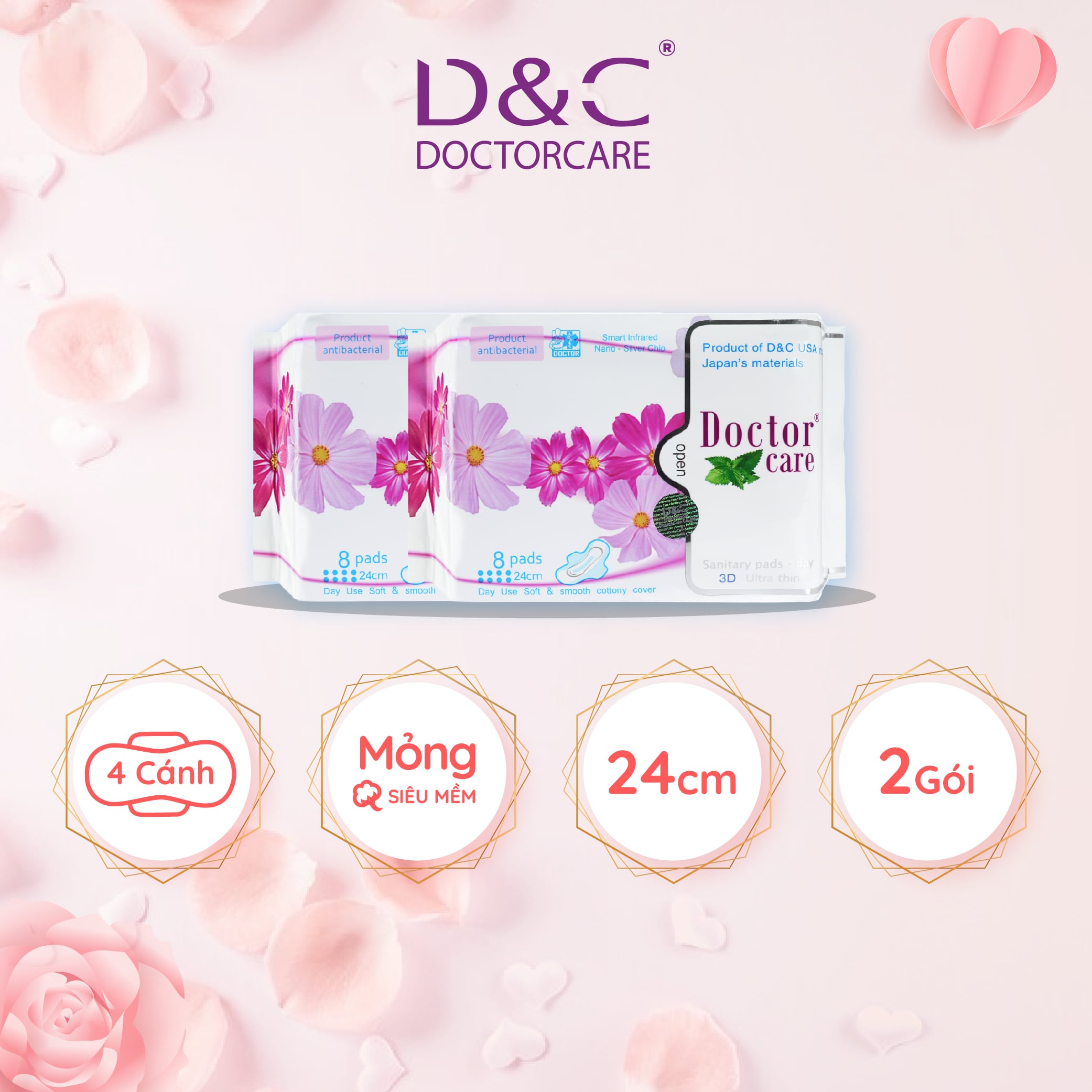 Combo 2 Băng vệ sinh Doctor Care BVS thảo dược ban ngày 24cm siêu khô thoáng cả ngày dài