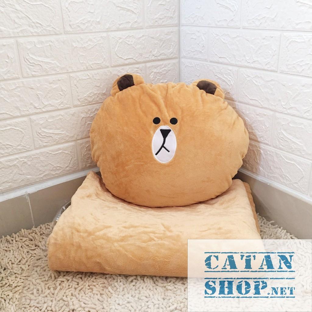 GỐI MỀN 3 in 1 gấu Brown siêu cute, nỉ nhung siêu mịn, bộ chăn gối văn phòng, gấu bông kèm mền GM79-BrownNgu
