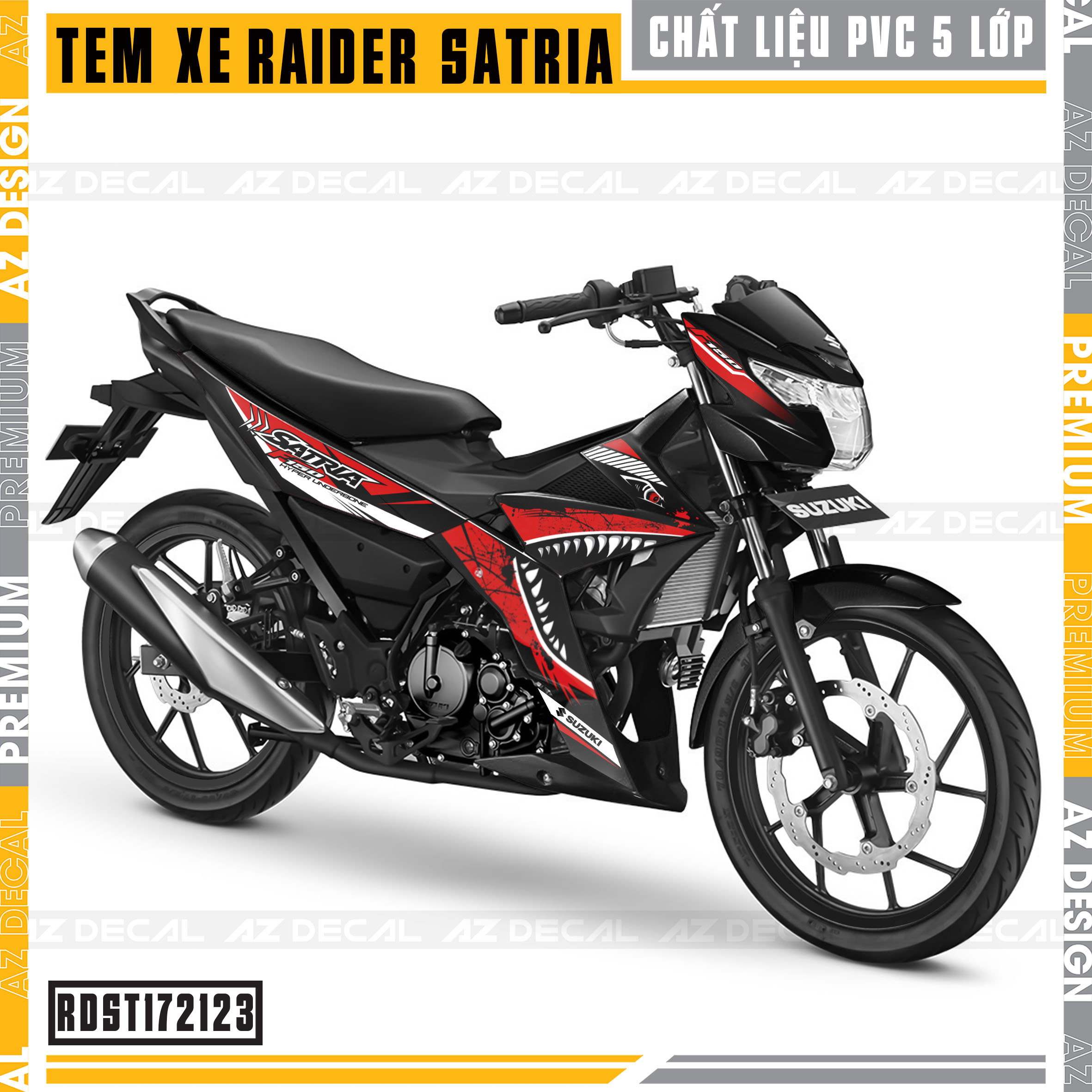 Tem Chế Xe Suzuki Raider - Satria Mẫu Cá Mập | RDST172123 | Decal Rời Chất Liệu PVC Chống Nước, Đa Dạng Màu Tem Cho Xe