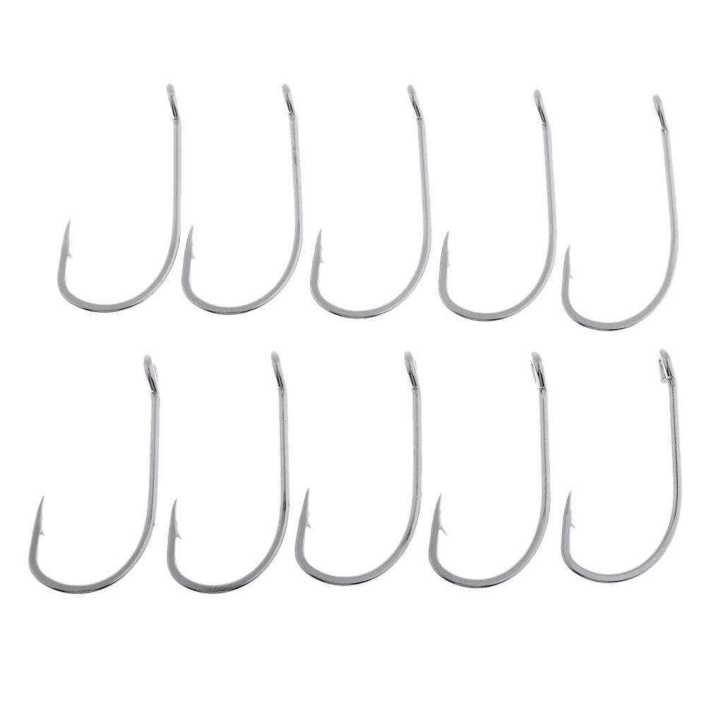 10pcs Stainless Steel Fishing Hooks Offset Hook Barbed Fishing Hooks