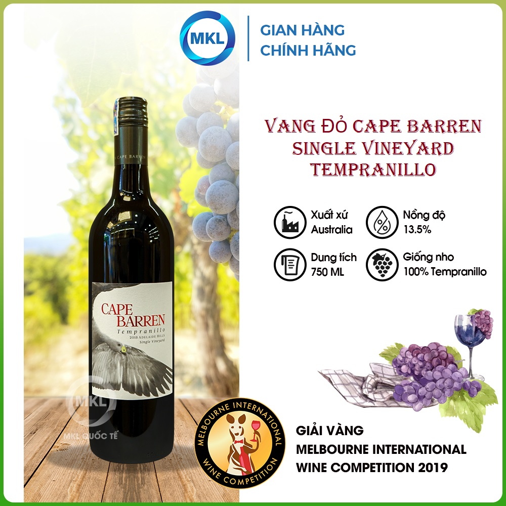 Rượu Vang Đỏ Cape Barren Single Vineyard Tempranillo 750ml 13.5% - Úc - Hàng Chính Hãng