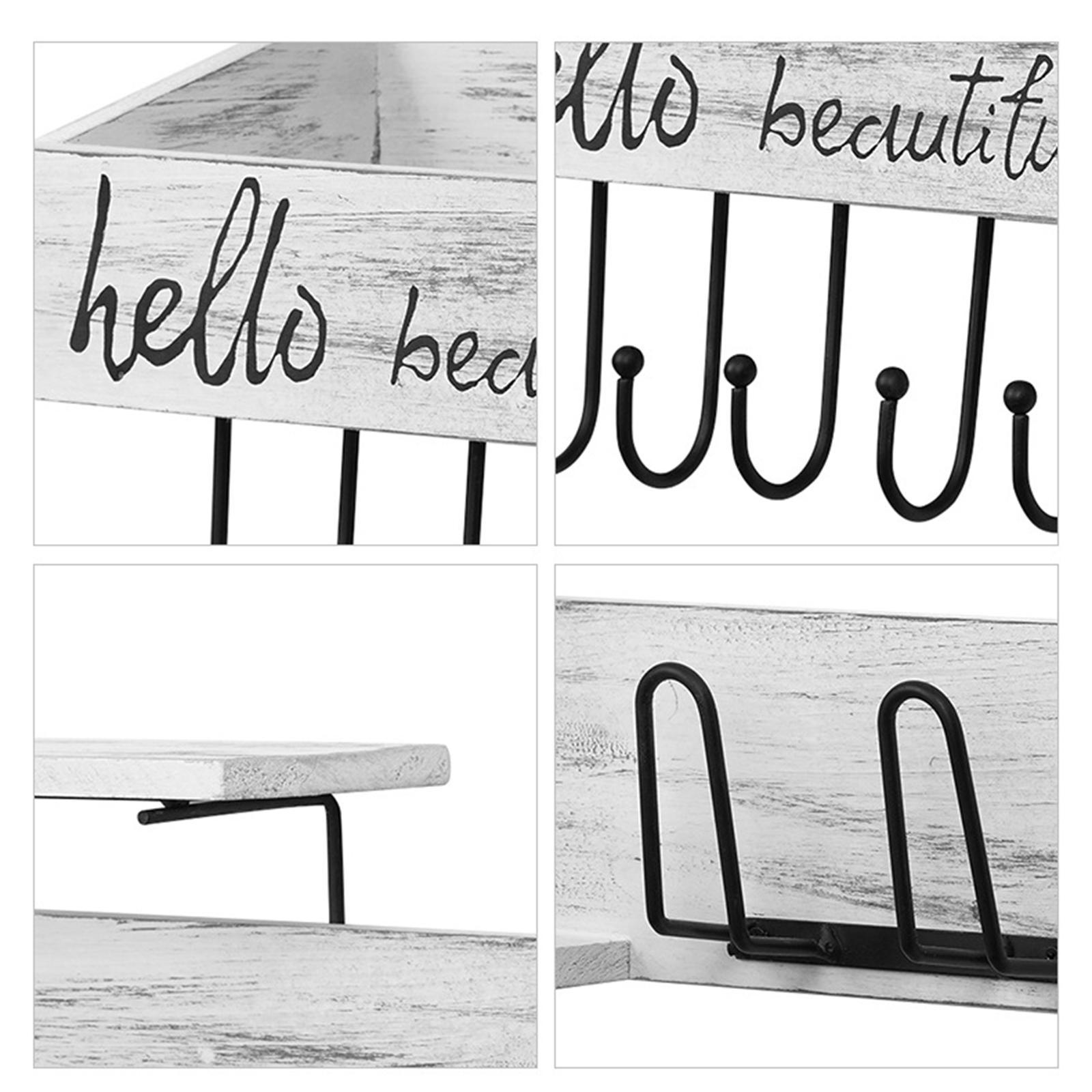 Wall Mounted Key Holder Hooks Rack Letters Living Room Wooden Mail Organizer