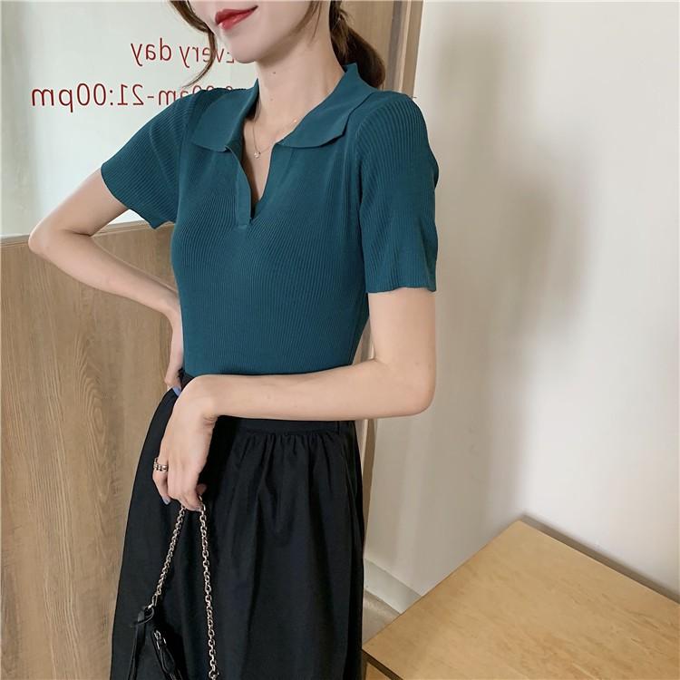 Áo Croptop GIÁ SỐC Áo Polo Nữ Basic Trơn Cộc Tay Freesize MONGTOGHI Mềm Mại Kiểu Tay Ngắn Có Cổ