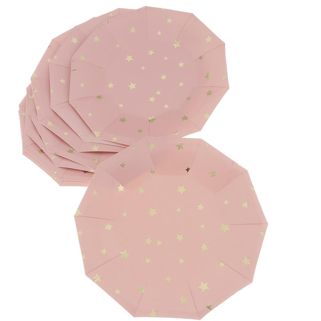 8 Pieces Gilding Star Paper Plate Disposable Birthday Cake Tray Pink