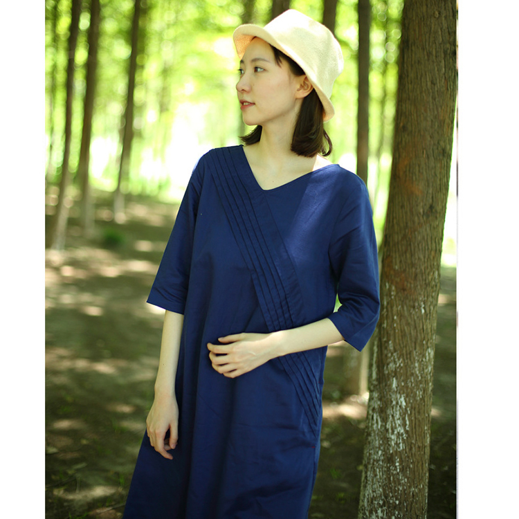 Đầm suông linen cổ tim trần ngực ArcticHunter, thời trang thương hiệu chính hãng - Xanh than