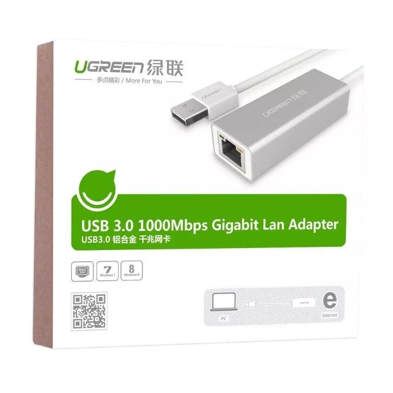 Ugreen UG2025820258TK 15CM màu Bạc Cáp chuyển đổi USB 3.0 sang cổng LAN RJ45 tốc độ 1000Mbps vỏ nhôm - HÀNG CHÍNH HÃNG